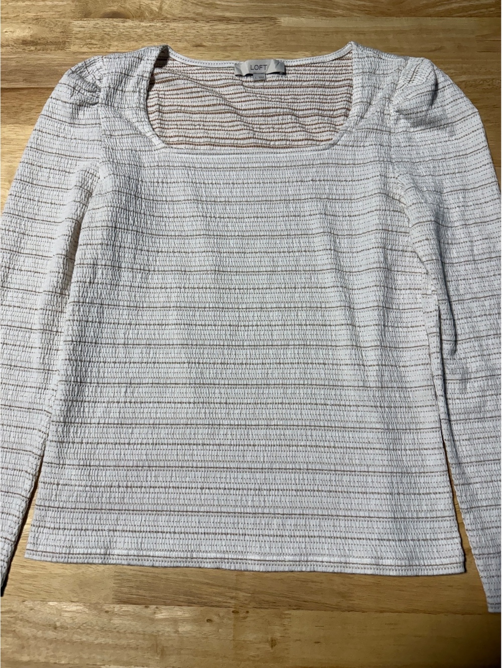 LOFT Women’s Large White Gold Metallic Stripe Square Neck Top